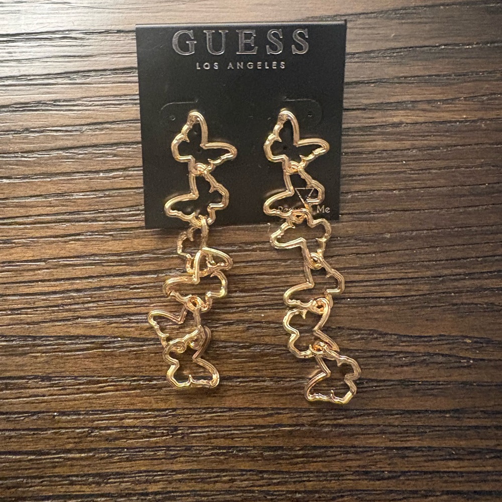 NEW Guess Gold Butterfly Drop Earrings
